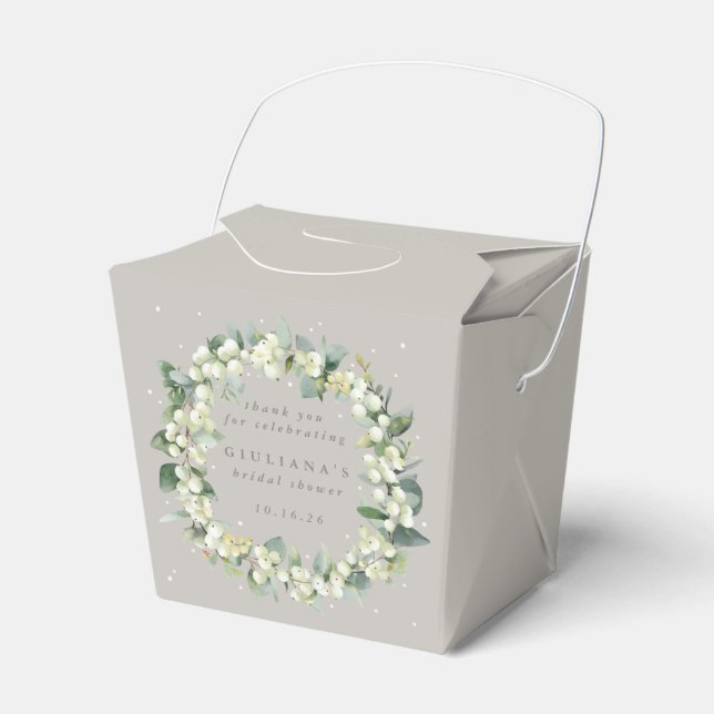 Caja Para Regalos Greige Snowberry+Eucalyptus Winter Bridal Shower (Front Side)