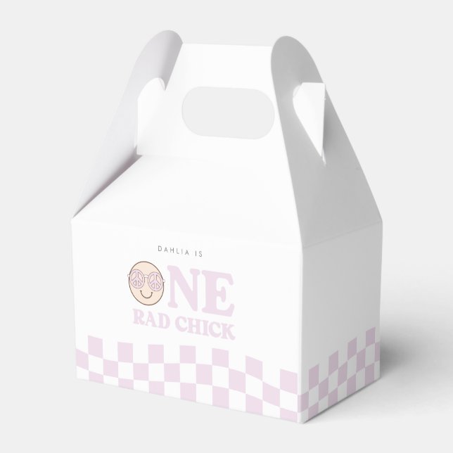 Caja Para Regalos Groovy Chica Checkered Happy Face | 1 cumpleaños (Front Side)