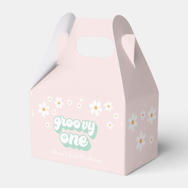 Caja Para Regalos Groovy One Pink Daisy Favor Box (Front Side)