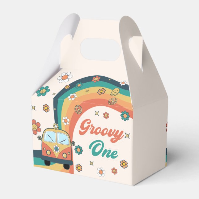 Caja Para Regalos Groovy One Retro Rainbow Birday Party (Reverso)