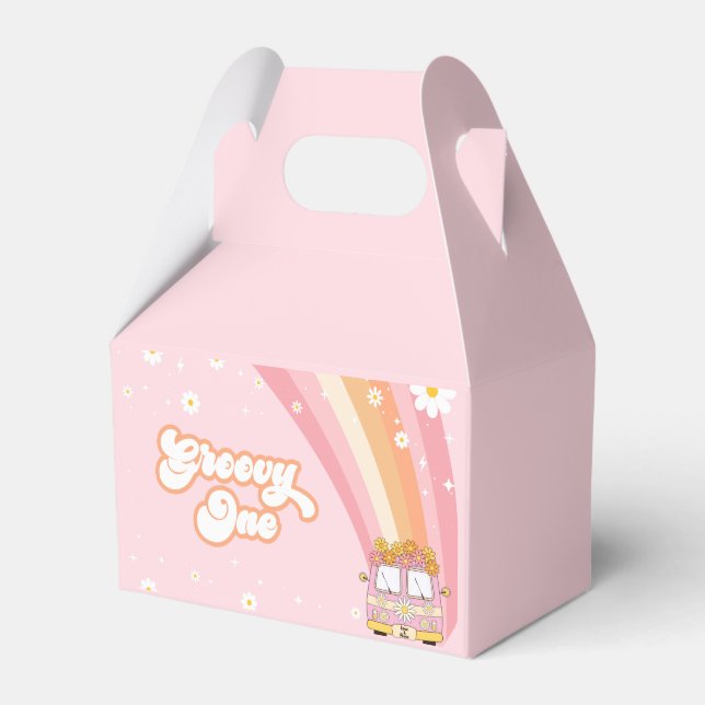Caja Para Regalos Groovy One Retro Rainbow Primer cumpleaños (Front Side)