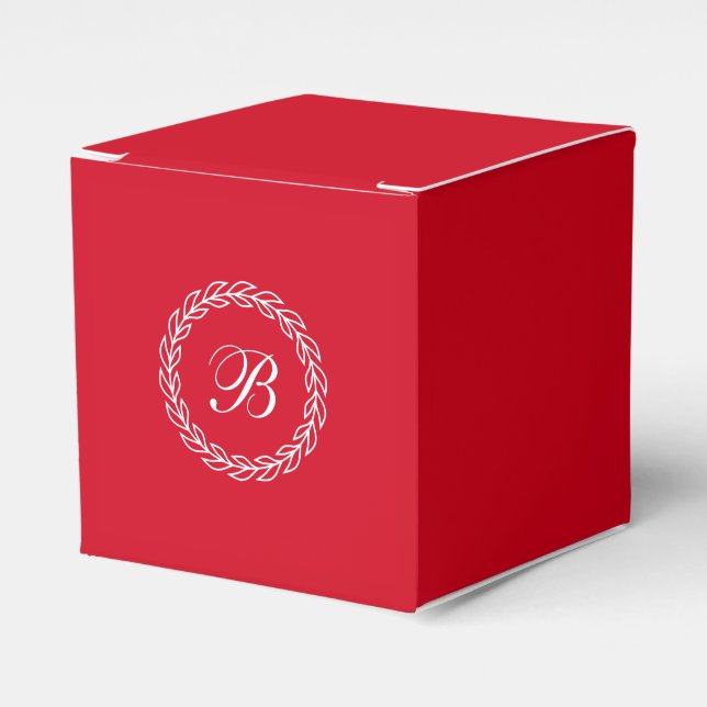 Caja Para Regalos Guerra de Laurel Rojo con Monograma Personalizado (Costado Anverso)