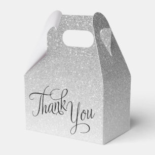 Caja Para Regalos Guión de Purpurina Silver Ombre Gracias
