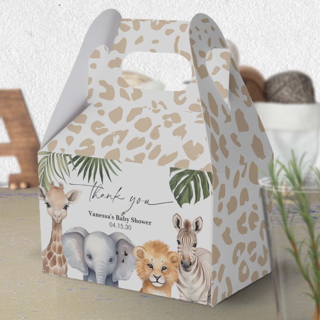 Caja Para Regalos Guión moderno Safari Animales Baby Boy Shower (Safari Animal, Baby BOy Shower Favor box.)