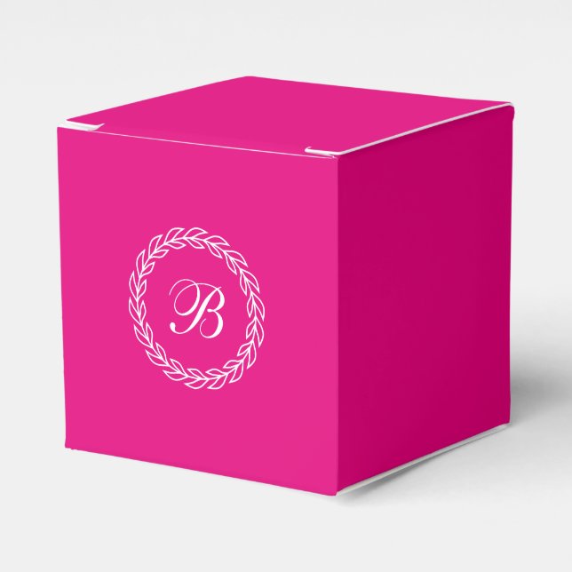 Caja Para Regalos Guirnalda de laurel blanco rosado de Fuchsia con m (Costado Anverso)