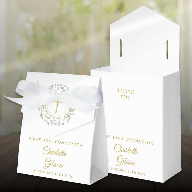 Caja Para Regalos Guirnalda de Laurel para Primera Comunión (First Holy Communion Laurel Greenery Garland Favor Boxes)