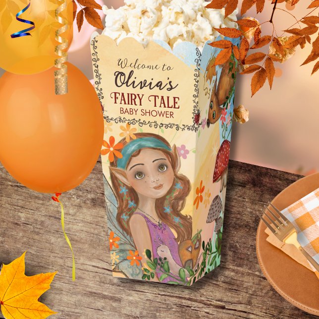 Caja Para Regalos Hadas de hadas de otoño encantadas Baby Shower Pop (Enchanted Autumn Fairy Tale Baby Shower Popcorn Favor Boxes)