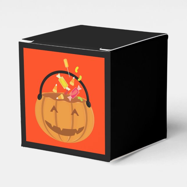 Caja Para Regalos Halloween con caramelo de calabaza sonriente (Costado Anverso)