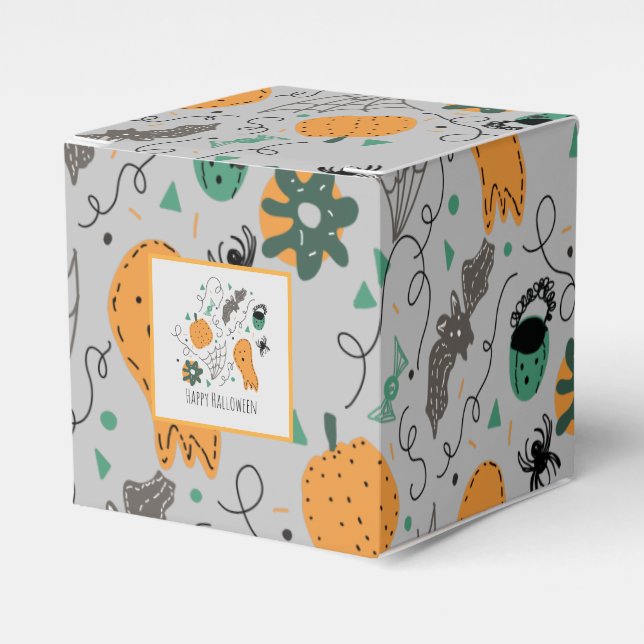 Caja Para Regalos Halloween Cumpkin Bat Doodle Pattern Gris (Costado Anverso)