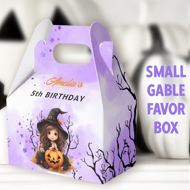 Caja Para Regalos Halloween Cumpleaños Cuta Pequeña Bruja Pequeña Ha (Little Witch Small Gable Favor Boxes - You can choose from 3 sizes of these gable favor boxes)