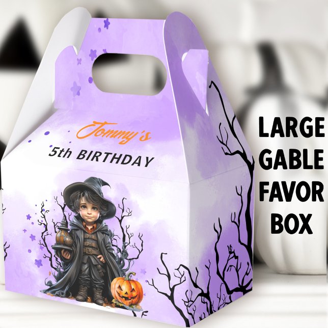Caja Para Regalos Halloween Cumpleaños Pequeño Asistente Grande Gabl (Little Wizard Large Gable Favor Boxes - You can choose from 3 sizes of these gable favor boxes)