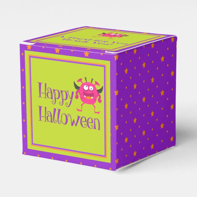 Caja Para Regalos Halloween de pequeños monstruos verdes (Costado Anverso)