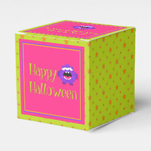 Caja Para Regalos Halloween de pequeños monstruos verdes rosados