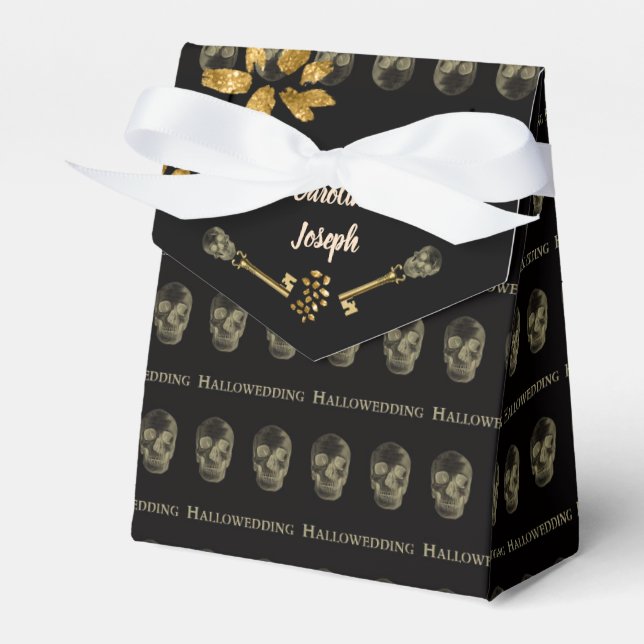 Caja Para Regalos Halloween Elegante Black & Gold Skull Keys Favor (Front Side)