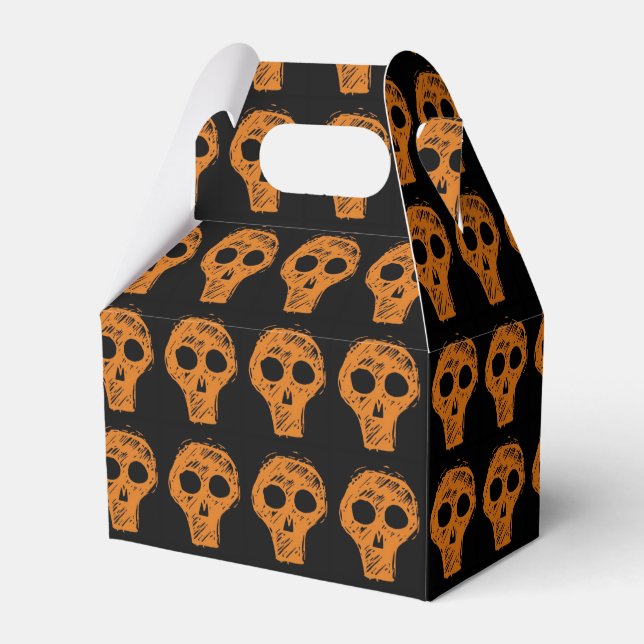 Caja Para Regalos Halloween Naranja Skulls Pattern Black (Front Side)