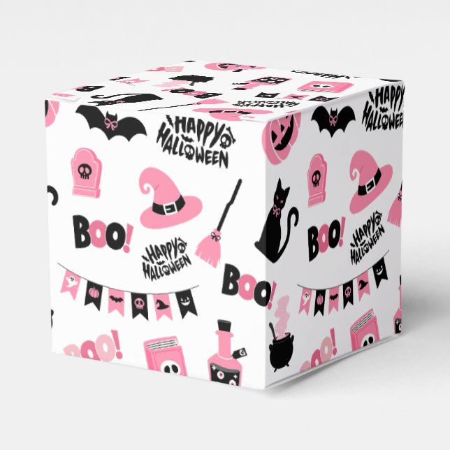 Caja Para Regalos Halloween rosa y negro (Costado Anverso)