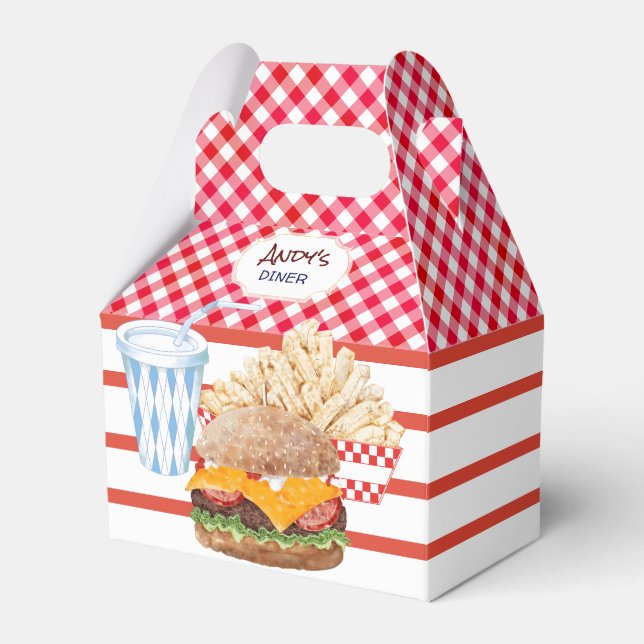 Caja Para Regalos Hamburguesa Fries Fast Food BBQ Gingham Diner (Front Side)