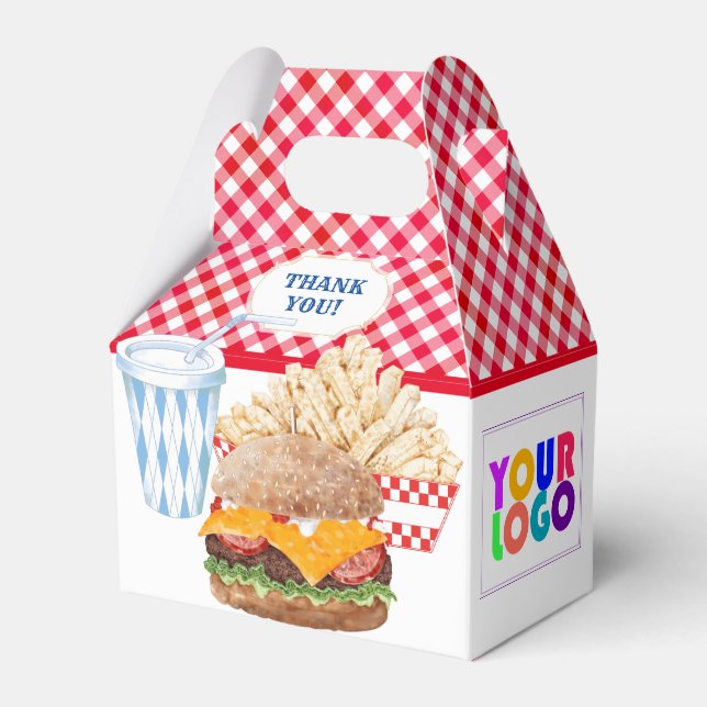 Caja Para Regalos Hamburguesa Fries Fast Food BBQ Gingham Diner (Front Side)