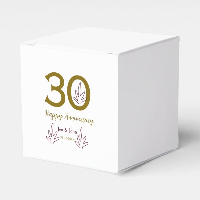 Caja Para Regalos Happy 30th anniversary name date golden red leaf (Costado Anverso)