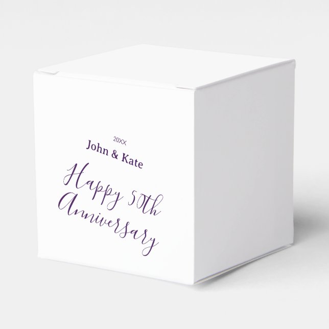 Caja Para Regalos Happy 50th anniversary purple name year simple  (Costado Anverso)