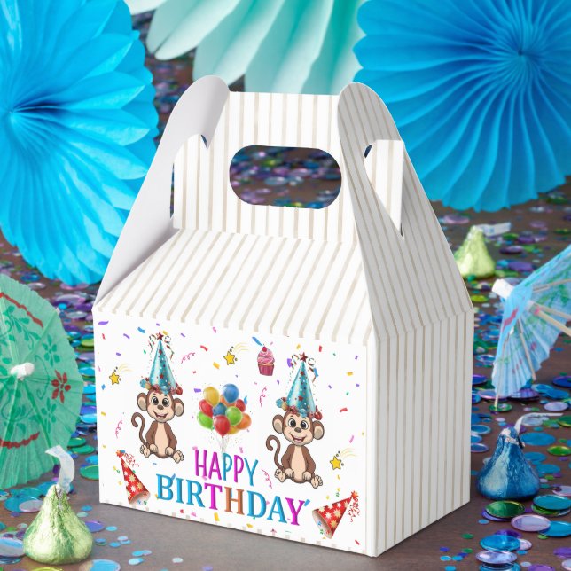 Caja Para Regalos Happy Birthday Gable Favor Box Monkey Cupcake (Fiesta)