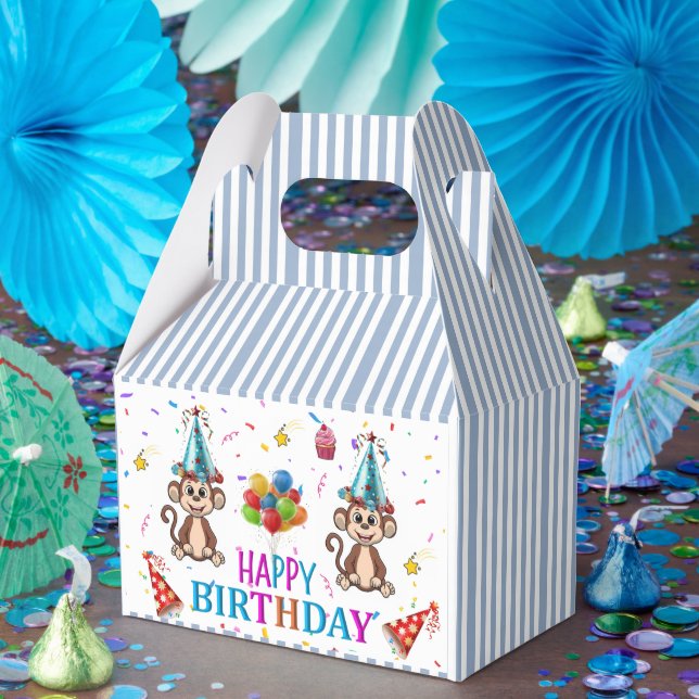 Caja Para Regalos Happy Birthday Gable Favor Box Monkey Cupcake (Fiesta)