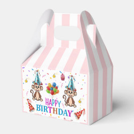 Caja Para Regalos Happy Birthday Gable Favor Box Pink Stripe Monkeys