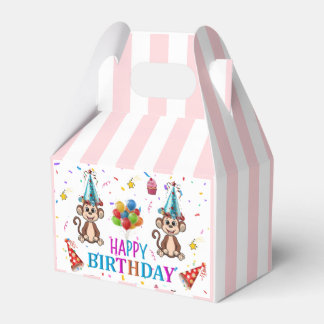 Caja Para Regalos Happy Birthday Gable Favor Box Pink Stripe Monkeys