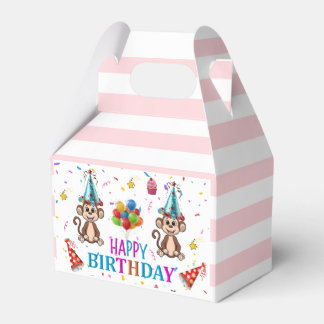 Caja Para Regalos Happy Birthday Gable Favor Box Pink Stripe Monkeys