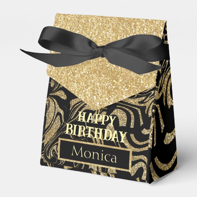 Caja Para Regalos Happy Birthday Gold Glitter sparkle custom (Front Side)