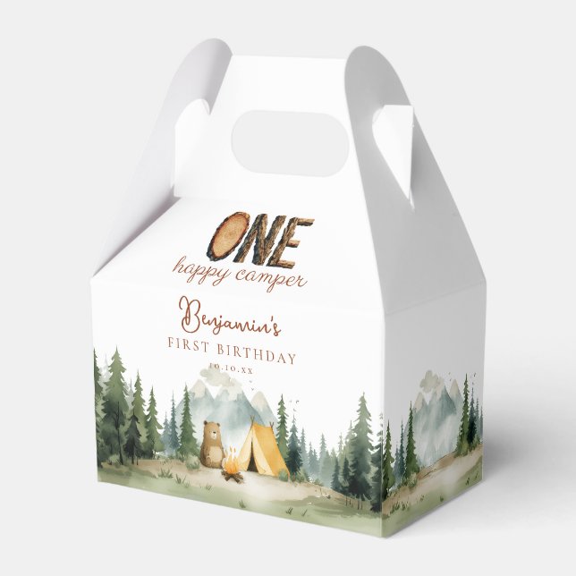 Caja Para Regalos Happy Camper Teddy Bear 1st Birthday (Front Side)