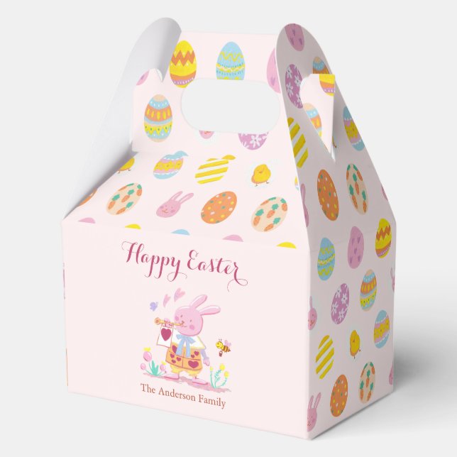 Caja Para Regalos Happy Easter Pink Bunny Garden Huevos (Anverso)