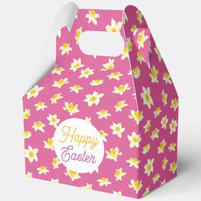 Caja Para Regalos Happy Easter. Yellow Daffodils Spring Modern. (Anverso)