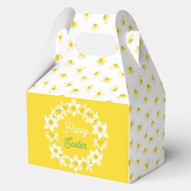 Caja Para Regalos Happy Easter. Yellow Daffodils Spring Modern. (Anverso)