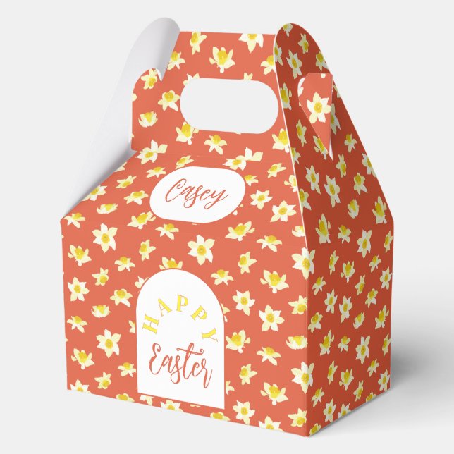 Caja Para Regalos Happy Easter. Yellow Daffodils Spring Modern. (Anverso)