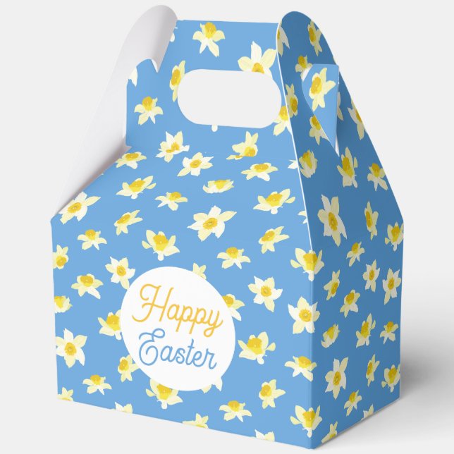 Caja Para Regalos Happy Easter. Yellow Daffodils Spring Modern. (Anverso)