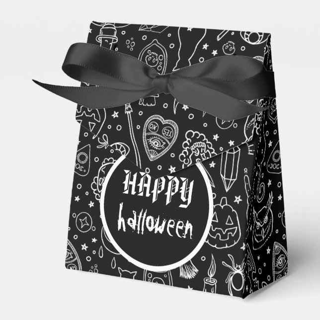 Caja Para Regalos Happy Halloween Black Doodle Pattern (Front Side)