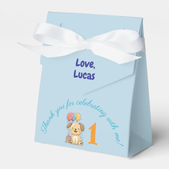 Caja Para Regalos Happy Puppy, 1st Birthday, Boy, Pawty, Favor Box (Front Side)