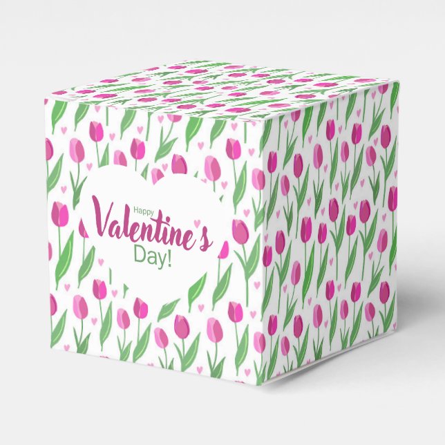 Caja Para Regalos Happy Valentine's Day Pink Tulips (Costado Anverso)