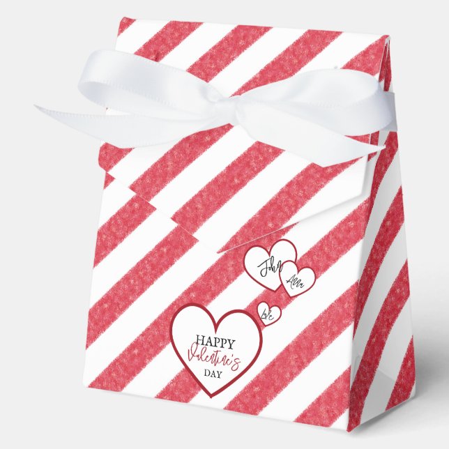 Caja Para Regalos Happy Valentine's Day Red Hearts Chalk Stripes (Anverso)