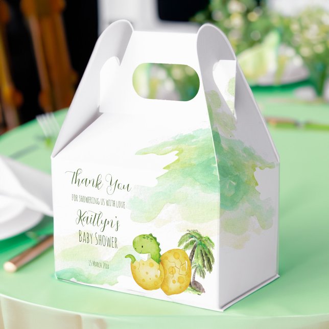 Caja Para Regalos Hatear pronto acuarela verde bebé dinosaurio (Hatching soon baby shower favor box watercolor green cute baby dinosaur in an egg favor box)