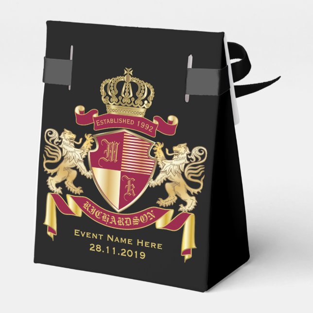 Caja Para Regalos Haz tu propio escudo de armas rojo oro blema de le (Reverso)