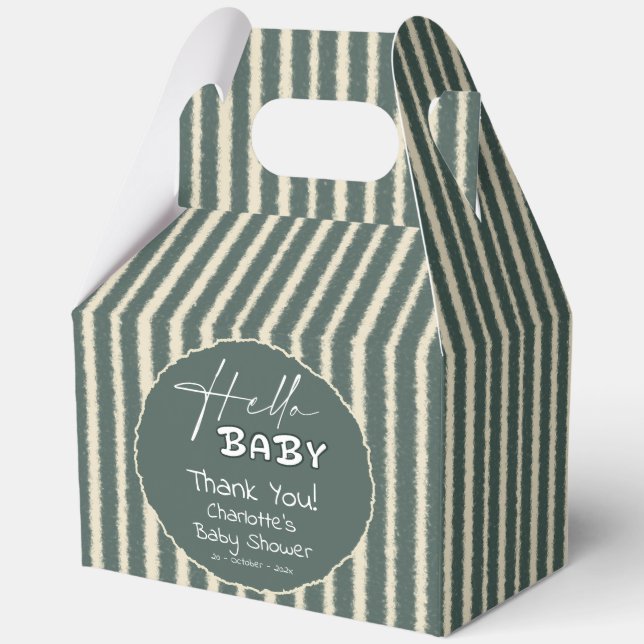 Caja Para Regalos Hello Baby Dark Green Stripes Baby Shower (Anverso)