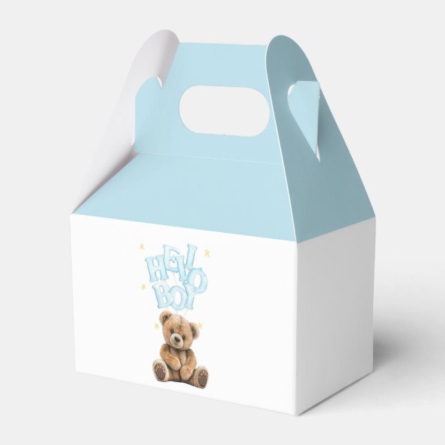 Caja Para Regalos Hello Boy Balloon Teddy Bear Boy Baby Shower (Front Side)