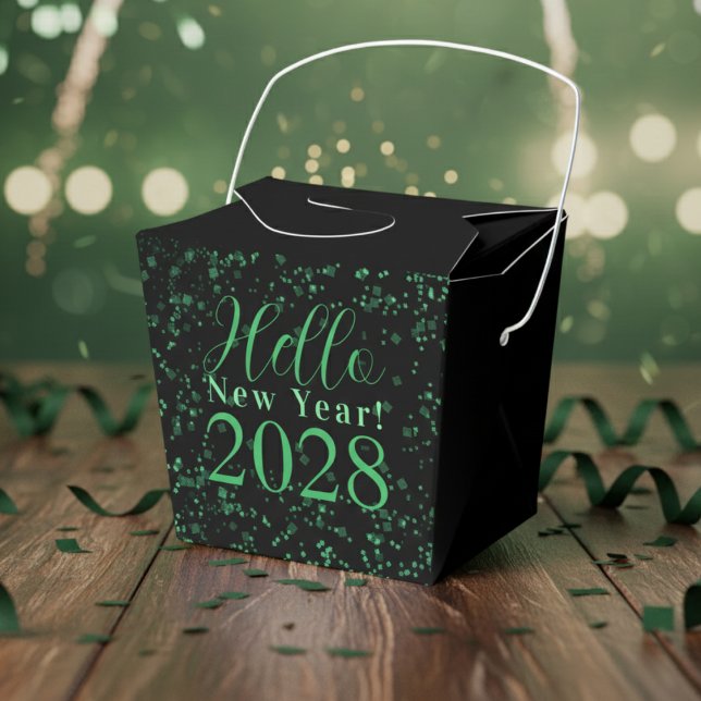 Caja Para Regalos Hello New Year! New Year's Eve Green Black Sparkle (Subido por el creador)