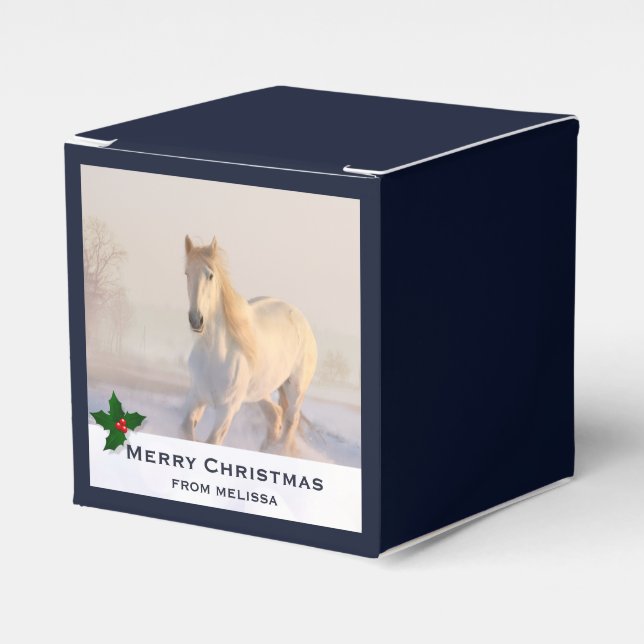 Caja Para Regalos Hermosa Gallopaje de Caballo Blanco en la Navidad  (Costado Anverso)