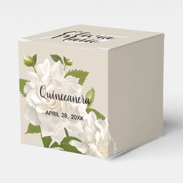 Caja Para Regalos Hermosa Gardenia Blanca Elegante (Costado Anverso)