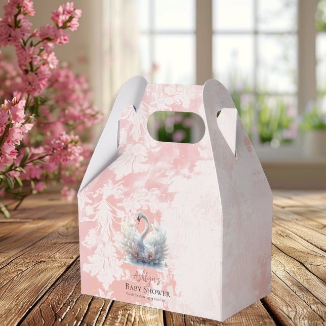 Caja Para Regalos Hermoso Chica de Damasco Floral Rosa (Beautiful Swan Pink Floral Damask Girl Baby Shower Favor Box)