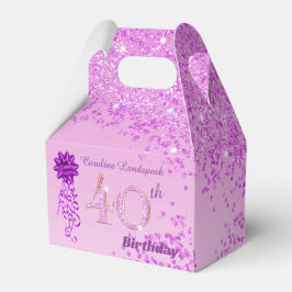 Caja Para Regalos Hermoso Purpurina Rosa y Cinta 40 cumpleaños