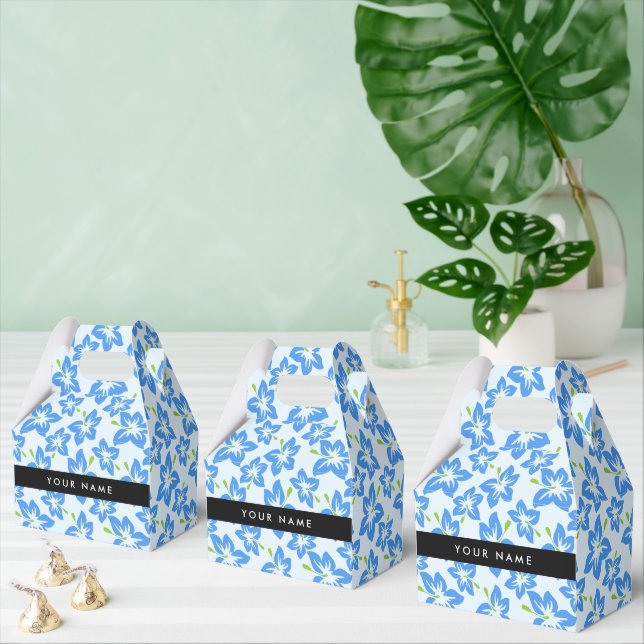 Caja Para Regalos Hibisco Azul, Flores Azules, Tu Nombre (Múltiple)